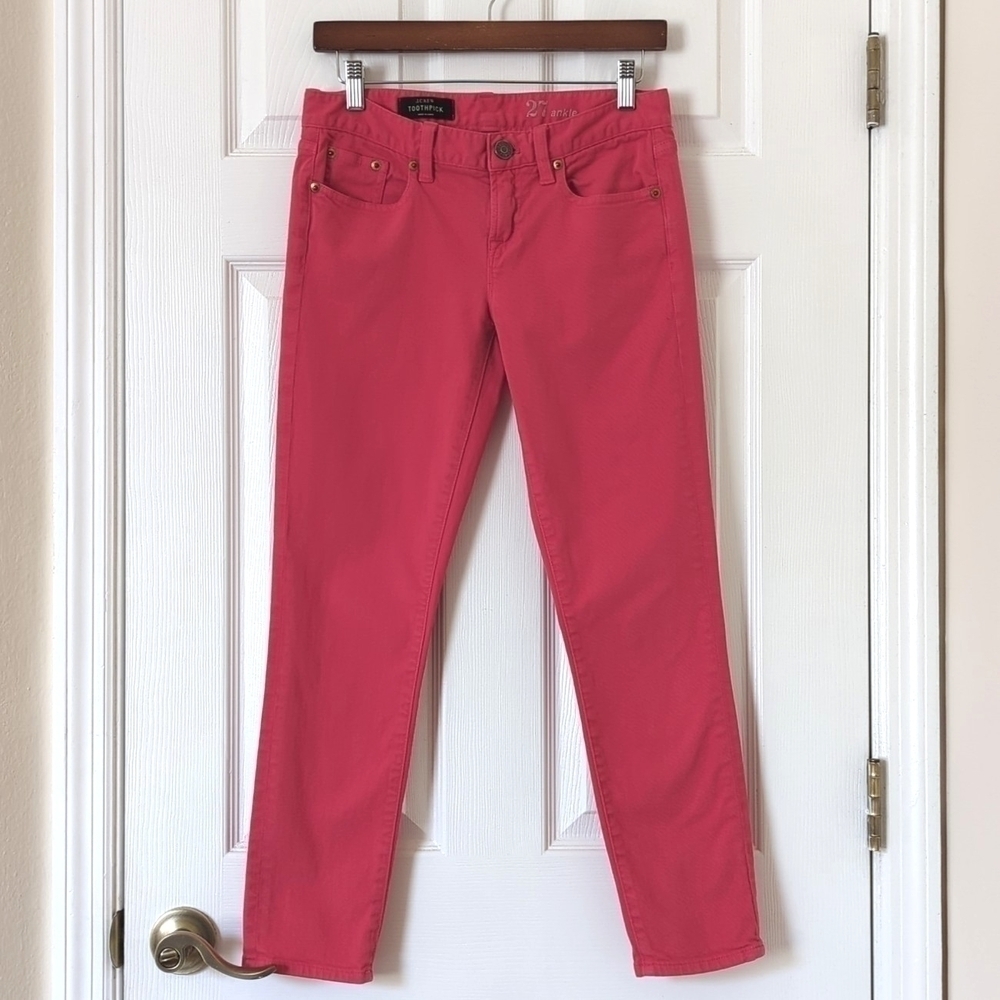 J. Crew Toothpick Classic Low Rise Ankle Cropped Skinny Jeans Coral Pink 27